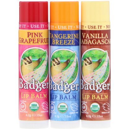 Badger Company, Lip Balm Gift Set, Red Box, 3 Pack, .15 oz (4.2 g) Each