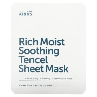 Dear, Klairs, Rich Moist Soothing Tencel Beauty Sheet Mask, 1 Sheet, 0.85 fl oz (25 ml)