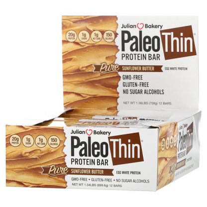 Julian Bakery, Paleo Thin Protein Bar, Pure Sunflower Butter, 12 Bars, 2.08 oz (59 g) Each