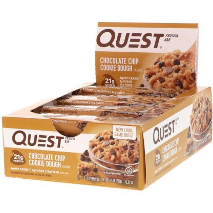 Quest Nutrition, Protein Bar, Chocolate Chip Cookie Dough, 12 Bars, 2.12 oz (60 g) Each