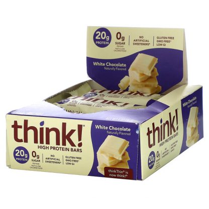 Think !, High Protein Bars, White Chocolate, 10 Bars, 2.1 oz (60 g) Each