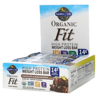 Garden of Life, Organic Fit, High Protein Weight Loss Bar, Chocolate Almond Brownie, 12 Bars, 1.94 oz (55 g) Each