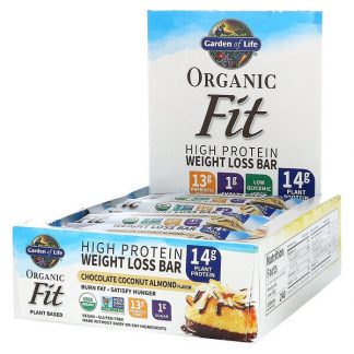 Garden of Life, Organic Fit, High Protein Weight Loss Bar, Chocolate Coconut Almond, 12 Bars, 1.94 oz (55 g) Each