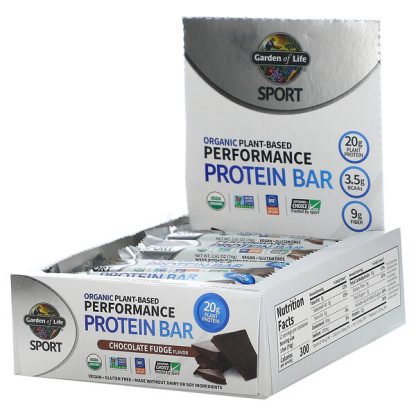 Garden of Life, Sport, Organic Plant-Based Performance Protein Bar, Chocolate Fudge, 12 Bars, 2.61 oz (74 g) Each