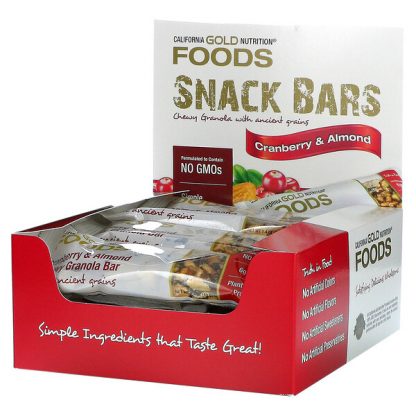 California Gold Nutrition, FOODS, Cranberry & Almond Chewy Granola Bars, 12 Bars, 1.4 oz (40 g) Each