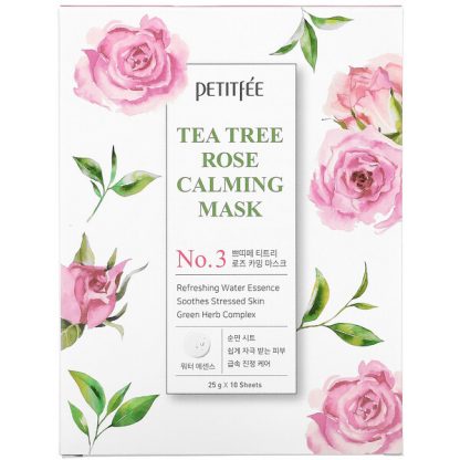 Petitfee, Tea Tree Rose Calming Beauty Mask, No. 3, 10 Sheets, 25 g Each