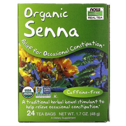 NOW Foods, Real Tea, Organic Senna, Caffeine-Free, 24 Tea Bags, 1.7 oz (48 g)