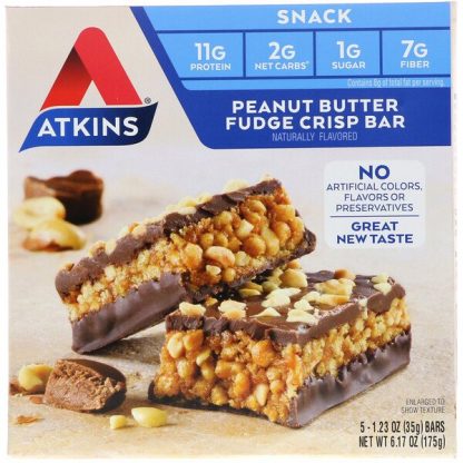 Atkins, Snack, Peanut Butter Fudge Crisp Bar, 5 Bars, 1.2 oz (35 g) Each