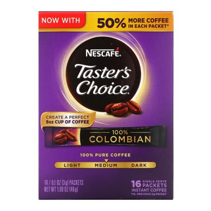 Nescafé, Taster's Choice, Instant Coffee, 100% Colombian, Medium Roast, 16 Packets, 0.1 oz (3 g) Each