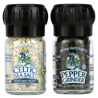 Celtic Sea Salt, Mini Mixed Grinder Set, Light Grey Celtic Salt & Pepper Grinder, 2.9 oz (82 g)