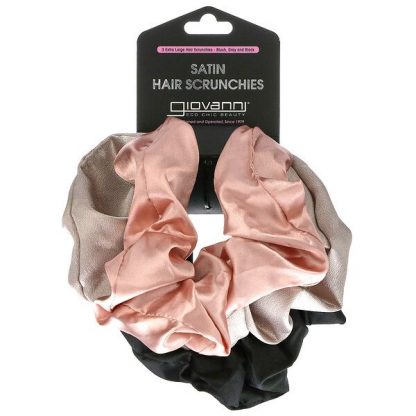 Giovanni, Satin Hair Scrunches, Extra Large, Blush, Gray and Black, 3 Pack