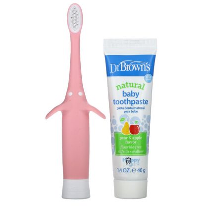 Dr. Brown's, Infant to Toddler Toothbrush Set, 0-3 Years, Pear & Apple, Pink, 1.4 oz (40 g)