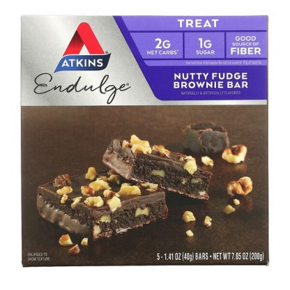 Atkins, Endulge, Nutty Fudge Brownie Bar, 5 Bars, 1.41 oz (40 g) Each