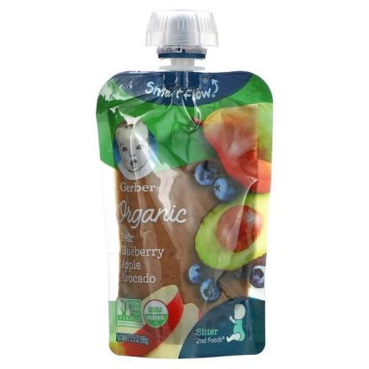 Gerber, Smart Flow, Organic, Pear, Blueberry, Apple, Avocado, 3.5 oz (99 g)