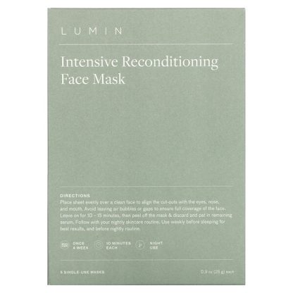 Lumin, Intensive Reconditioning Beauty Face Mask, 5 Single-Use Masks, 0.9 oz (25 g) Each