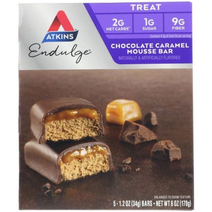 Atkins, Endulge, Chocolate Caramel Mousse Bar, 5 Bars, 1.2 oz (34 g) Per Bar