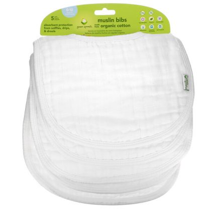 Green Sprouts, Muslin Bibs, 0-12 Months, White, 5 Pack