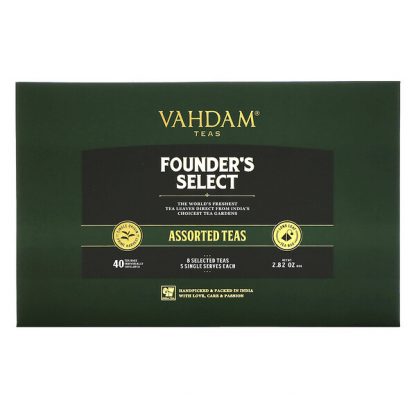 Vahdam Teas, Founder's Select, Assorted Teas, 40 Tea Bags, 2.82 oz (80 g)