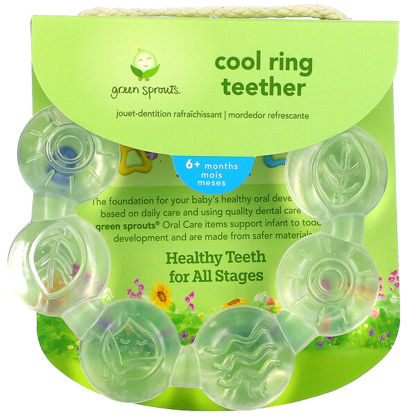 Green Sprouts, Cooling Ring Teether, 6+ Months, Clear, 1 Teether