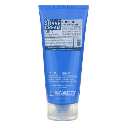 Giovanni, Moisturizing Shave Cream, Mild, For Sensitive Skin, Fragrance Free, 7 fl oz (207 ml)