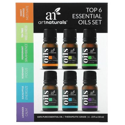 Artnaturals, Top 6 Essential Oils Set, 6 Piece Set, .33 fl oz (10 ml) Each