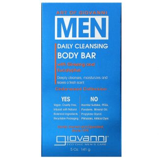 Giovanni, Art Of Giovanni, Men Daily Cleansing Body Bar with Ginseng and Eucalyptus, 5 oz (141 g)