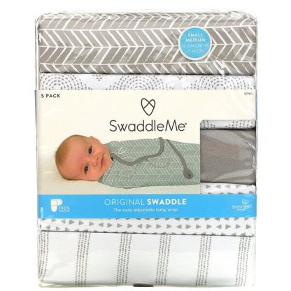 Summer Infant, SwaddleMe, Original Swaddle, Small/Medium, 0-3 Months, Grey, 5 Pack