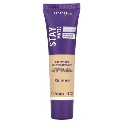 Rimmel London, Stay Matte, Full Coverage Mattifying Foundation, 200 Soft Beige, 1 fl oz (30 ml)