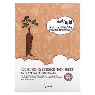 Esfolio, Red Ginseng Essence Beauty Mask Sheet, 10 Sheets, 0.85 fl oz (25 ml) Each