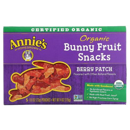 Annie's Homegrown, Organic Bunny Fruit Snacks, Berry Patch, 5 Pouches, 0.8 oz (23 g) Each