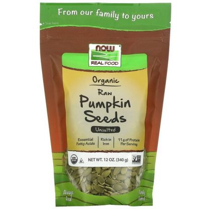 NOW Foods, Organic, Raw Pumpkin Seeds, Unsalted, 12 oz (340 g)