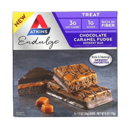 Atkins, Endulge, Chocolate Caramel Fudge, 5 Bars, 1.2 oz (34 g) Each