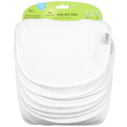 Green Sprouts, Stay Dry Bibs, 3-12 Months, White, 10 Pack