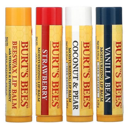 Burt's Bees, Moisturizing Lip Balms, Assorted Flavors, 4 Pack, 0.15 oz (4.25 g) Each