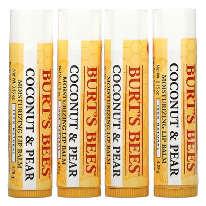 Burt's Bees, Moisturizing Lip Balms, Coconut & Pear, 4 Pack, 0.15 oz (4.25 g) Each