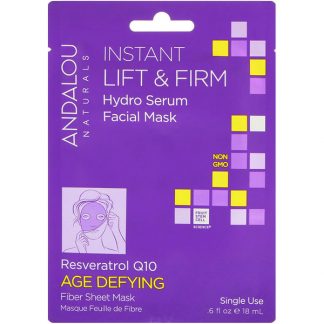 Andalou Naturals, Instant Lift & Firm, Hydro Serum Beauty Facial Mask, Age Defying, 1 Single Use Fiber Sheet Mask, 0.6 fl oz (18 ml)