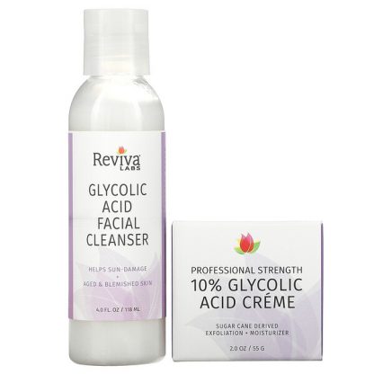 Reviva Labs, Glycolic Duo, 10% Glycolic Acid Creme & Glycolic Acid Facial Cleanser, 2 Piece Bundle