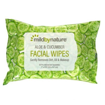 Mild By Nature, Aloe & Cucumber Facial Wipes, Biodegradable, 30 Pre-Moistened Towelettes