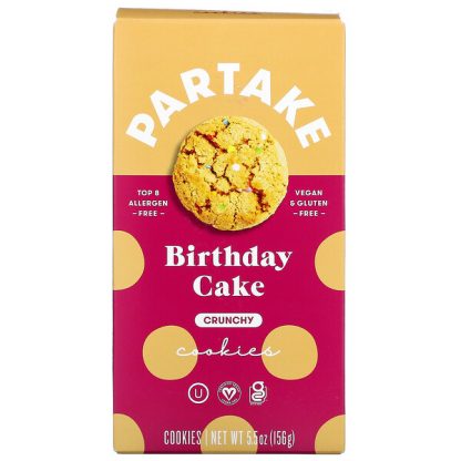 Partake, Crunchy Cookies, Birthday Cake, 5.5 oz (156 g)