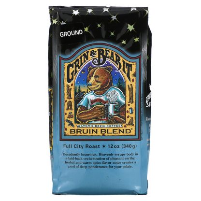 Raven's Brew Coffee, Grin & Bear It, Bruin Blend, Ground, Full City Roast, 12 oz ( 340 g)