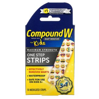 Compound W, Wart Remover, One Step Strips, Maximum Strength, For Kids, Ages 3+, 10 Medicated Strips