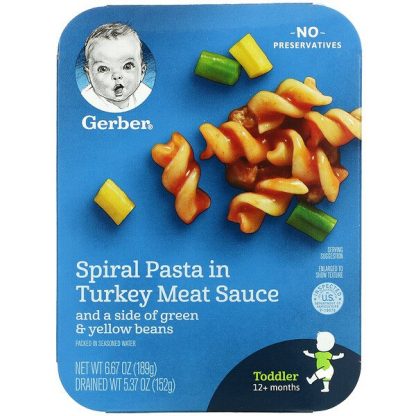 Gerber, Spiral Pasta In Turkey Meat Sauce and a Side of Green & Yellow Beans, Toddler, 12+ Months, 6.67 oz (189 g)