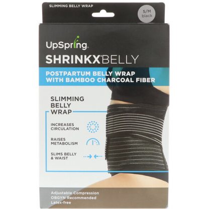 UpSpring, Shrinkx Belly, Postpartum Belly Wrap With Bamboo Charcoal Fiber, Size S/M, Black