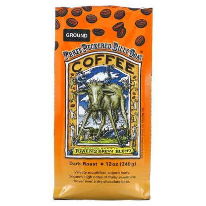 Raven's Brew Coffee, Three Peckered Billy Goat Coffee, Ground, Dark Roast, 12 oz (340 g)