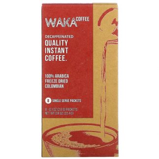 Waka Coffee, 100% Arabica Instant Coffee, Freeze Dried Colombian, Medium Roast, Decaffeinated, 8 Packets, 0.1 oz (2.8 g) Each