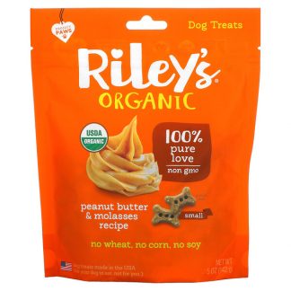 Riley's Organics, Dog Treats, Small Bone, Peanut Butter & Molasses Recipe, 5 oz (142 g)