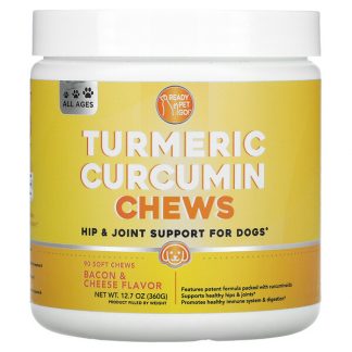 Ready Pet Go, Turmeric Curcumin Chews, Hip & Joint Support For Dogs, All Ages, Bacon & Cheese , 90 Soft Chews, 12.7 oz (360 g)