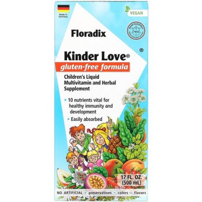 Gaia Herbs, Floradix, Kinder Love, Children's Liquid Multivitamin and Herbal Supplement, Gluten Free, 17 fl oz (500 ml)