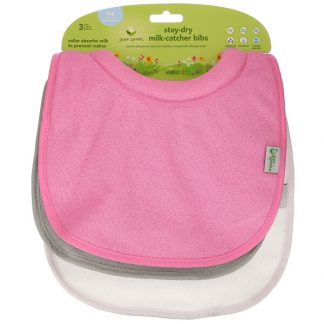 Green Sprouts, Stay Dry Milk Catcher Bibs, 0-6 Months, Pink Grey, 3 Pack