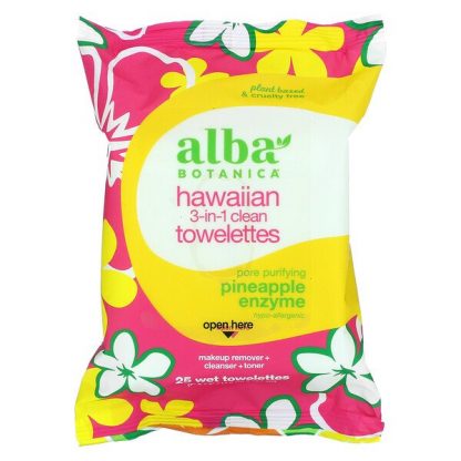 Alba Botanica, Hawaiian 3-in-1 Clean Towelettes, Pineapple Enzyme, 25 Wet Towelettes